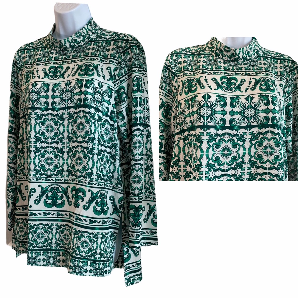 H&M Green & White Paisley Print Top Size 6